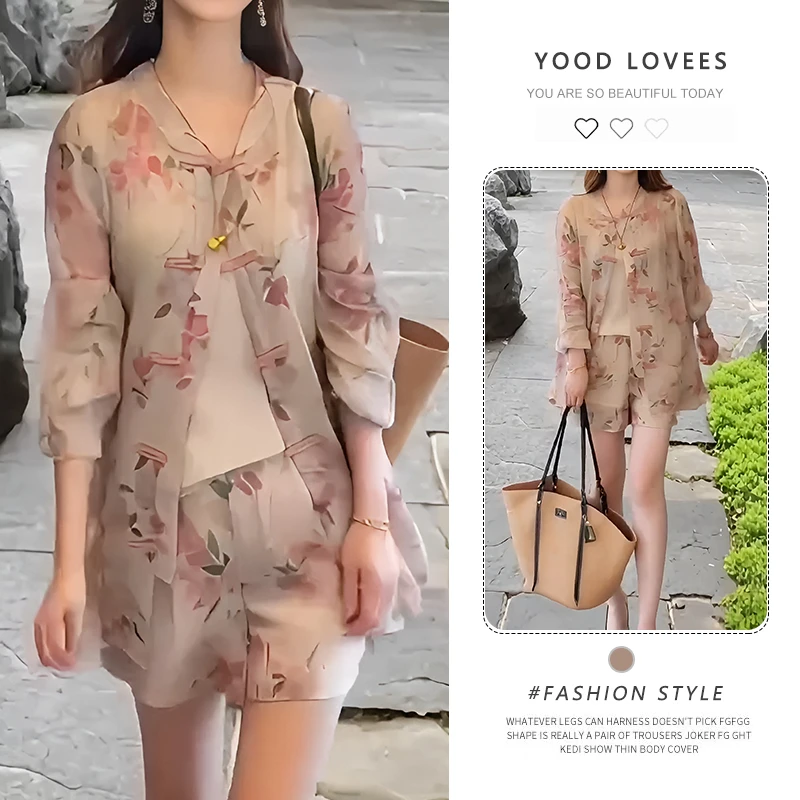 新中式禅意套装女改良盘扣衬衫减龄穿搭一整套碎花短裤新款两件套