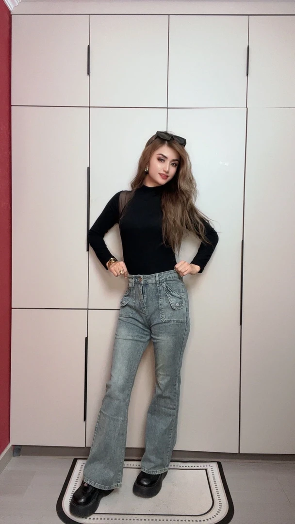 8562新款高级感微喇叭休闲时尚蓝灰色女喇叭裤牛仔裤包邮