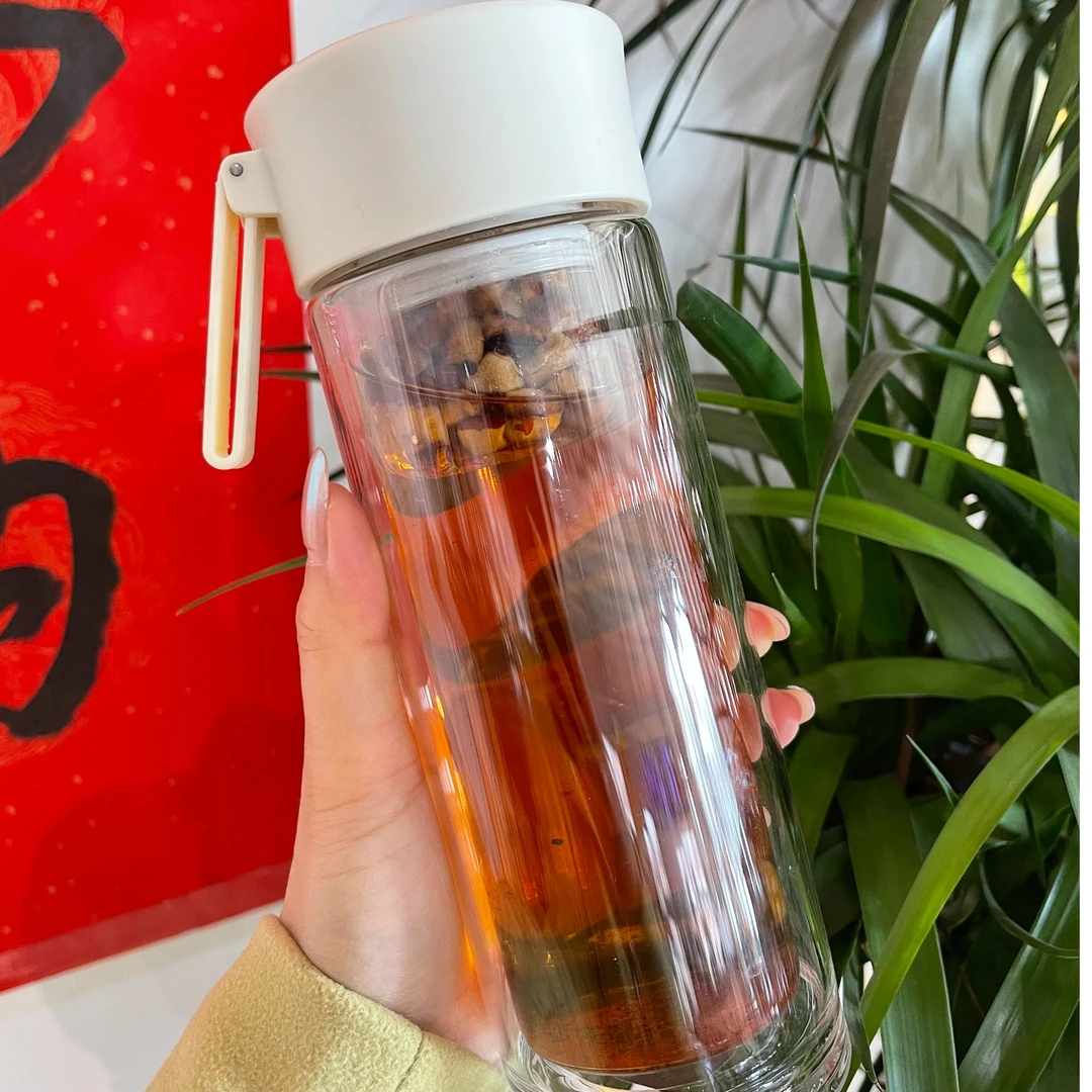加厚双层高硼硅玻璃滚珠磁吸杯~烤枣茶专用杯380ml