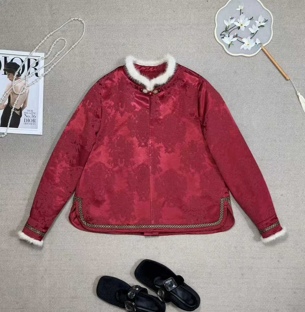 【铭雨鑫】2025冬款新款 加棉人丝拼接水貂毛立领外套   26588#