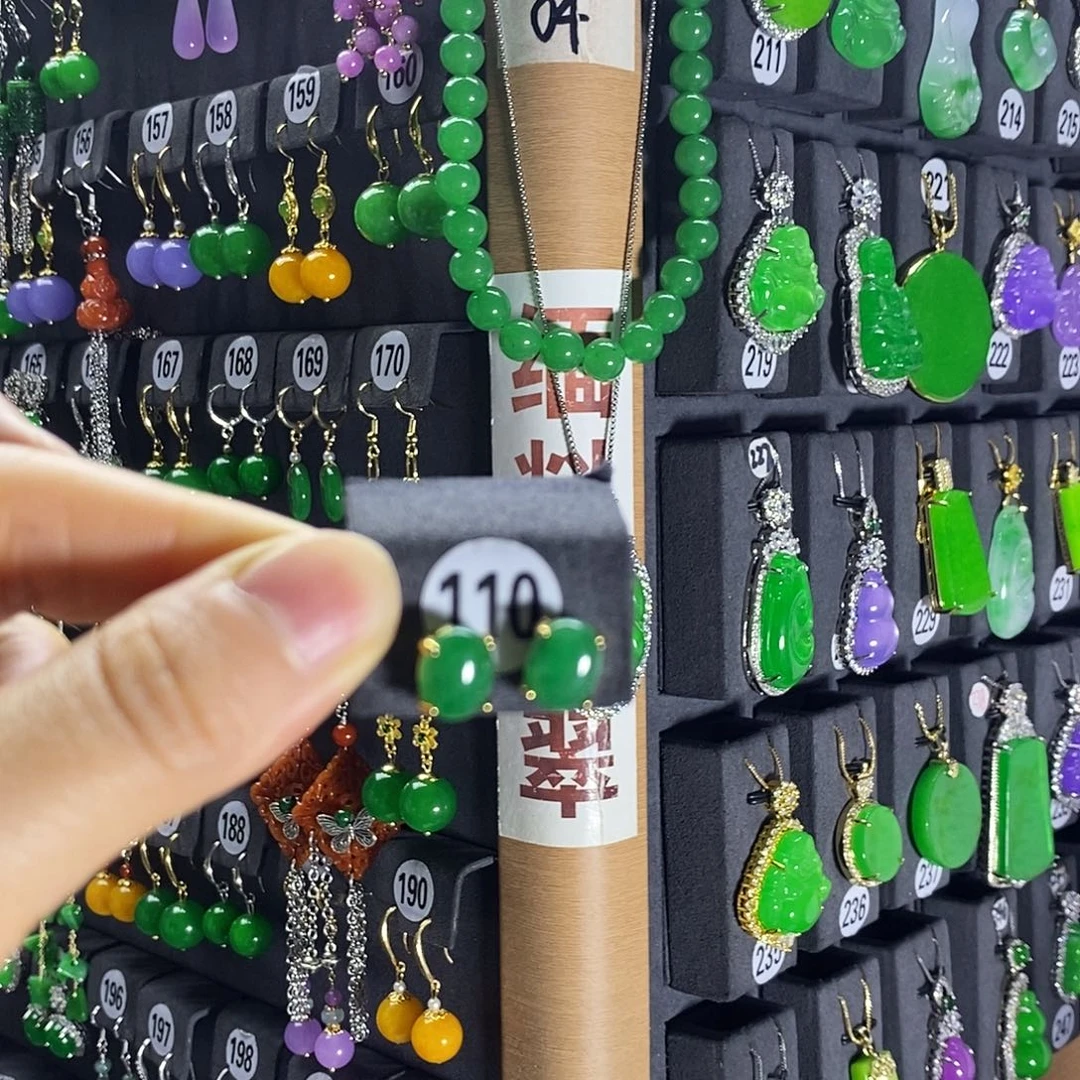 银S925镶嵌翡翠耳饰110