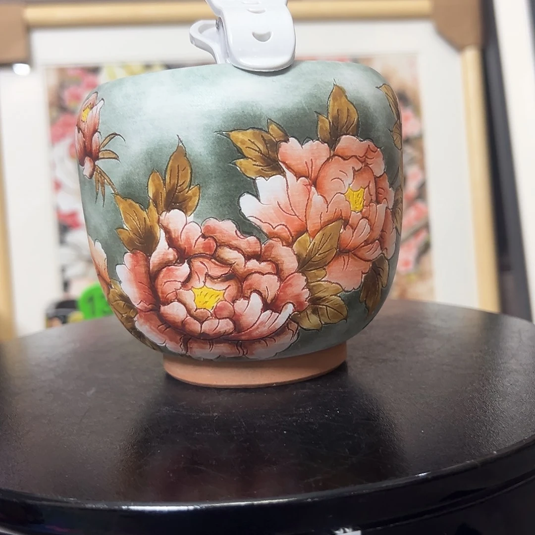 手绘陶瓷花盆口9高10.2
