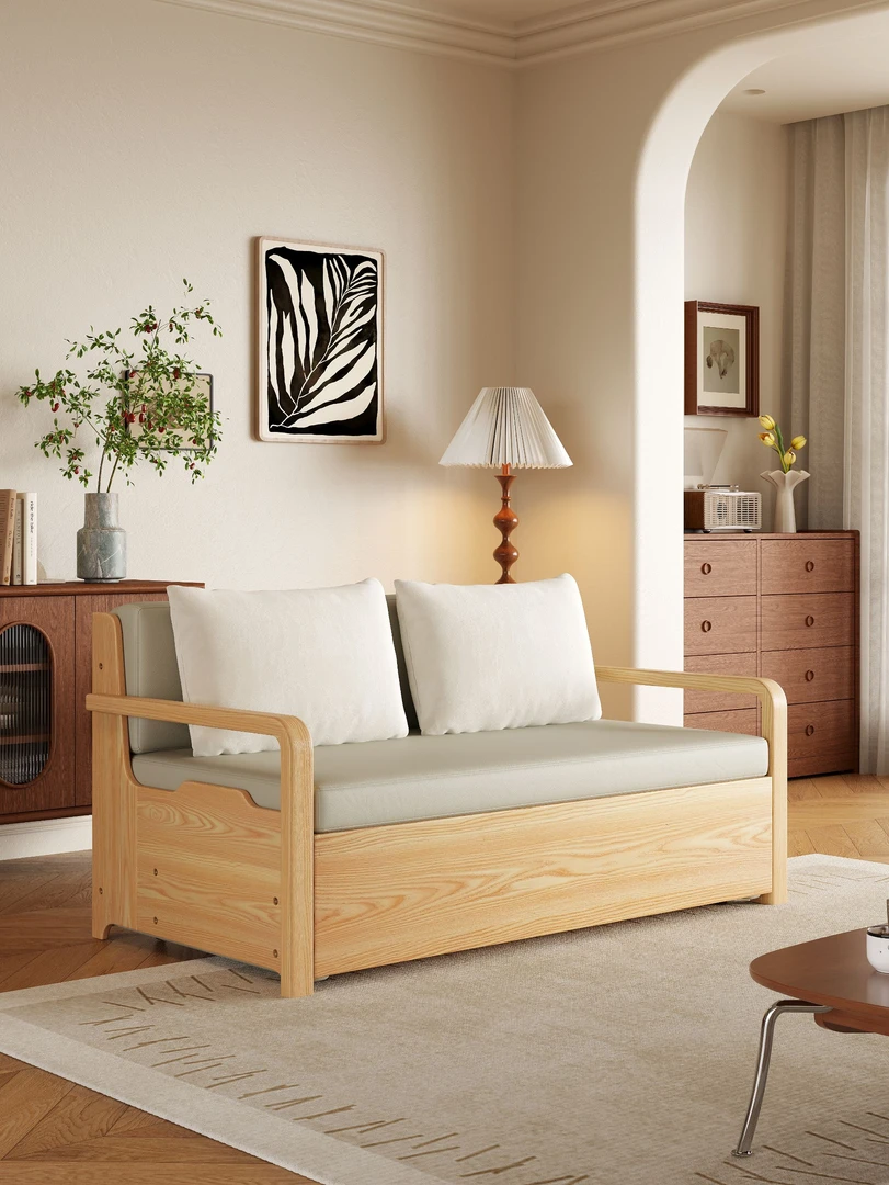 简约储物实木小户型多功能客厅懒人沙发床贵妃椅家用双人简易日式