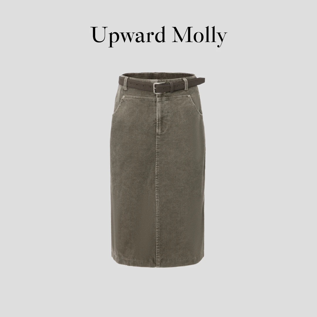 Upward Molly【胶囊半裙】复古老钱做旧显瘦直筒灯芯绒半身裙