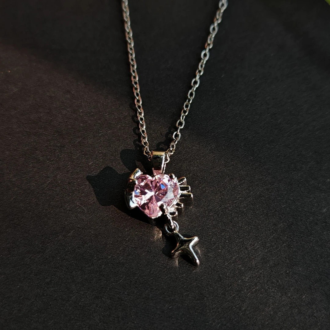 钛钢项链 粉锆爱心星星吊坠锁骨链少女风甜美