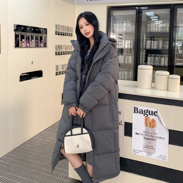 MONEGLOAR极寒中戏款白鸭绒男女情侣外套加厚加长过膝长款百搭