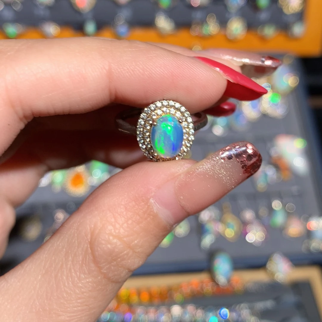 银S925镶嵌欧泊欧泊戒指y