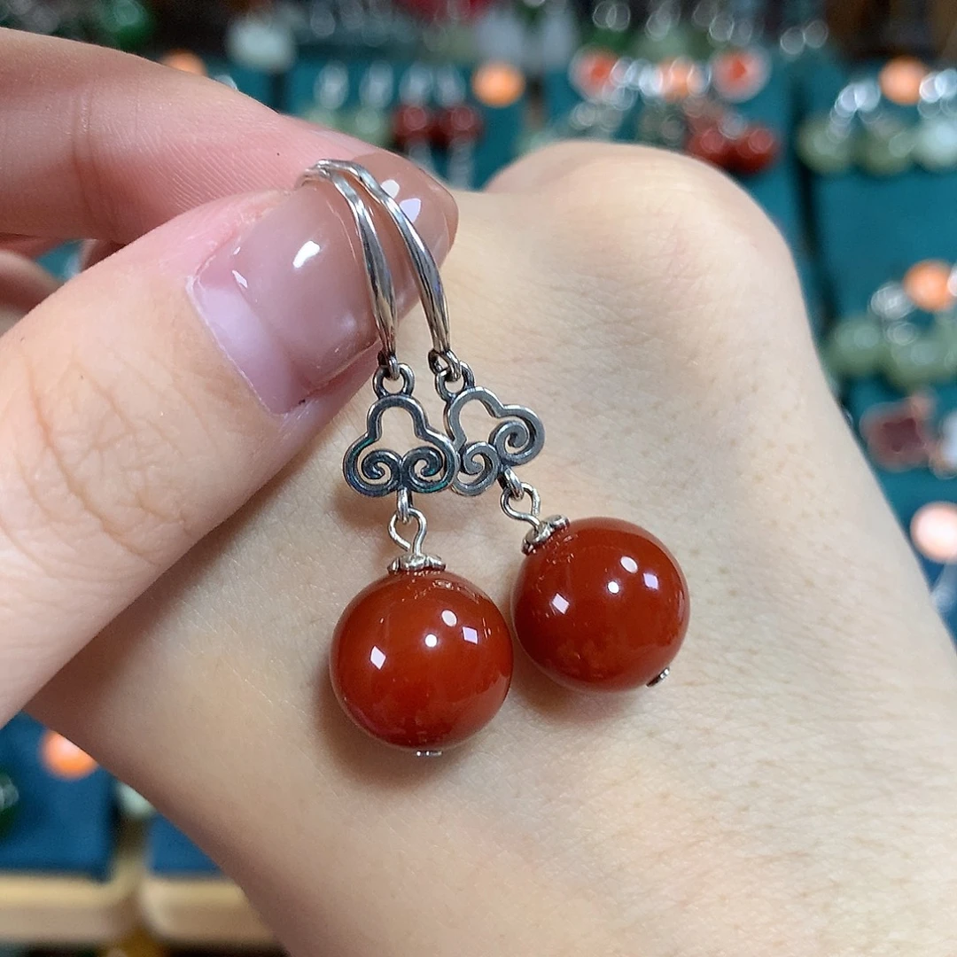 玛瑙/玉髓银S925镶嵌耳饰卡12左右