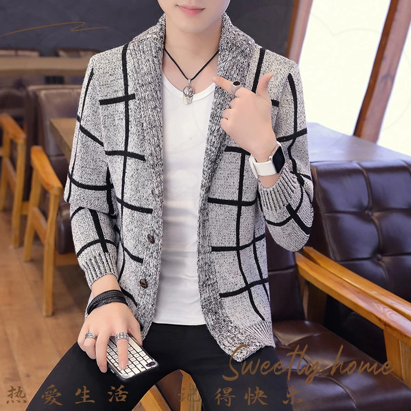 中长款夹克修身韩版秋季潮流男士风衣帅气春秋装针织衫开衫男外套