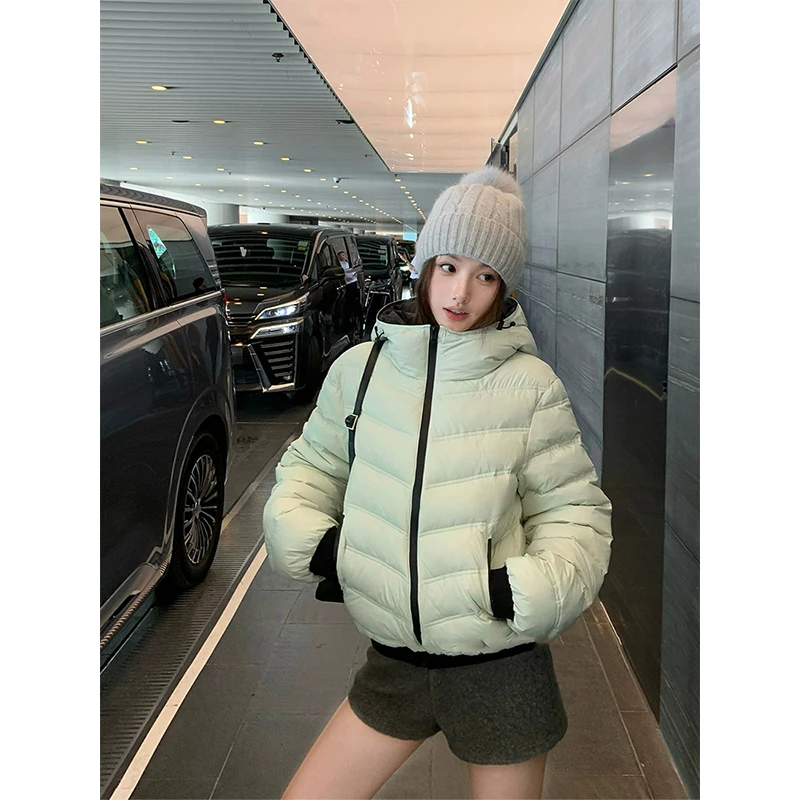 【现货】薄荷绿连帽排骨面包服外套女冬季新款宽松百搭防寒棉袄棉衣