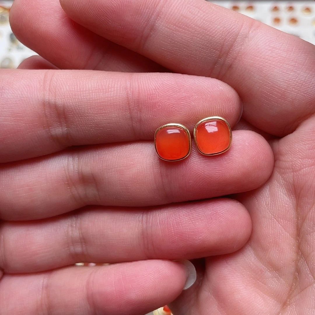 和田玉耳钉银S925镶嵌