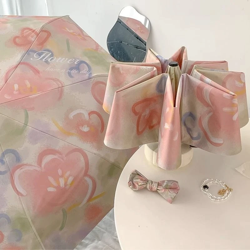 【知伞】自动306花园画报遮光花序油画两用晴雨晴雨两用全自动雨伞