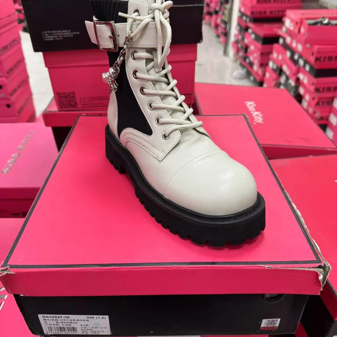 SA32527-36猫猫黑色白色牛皮短靴