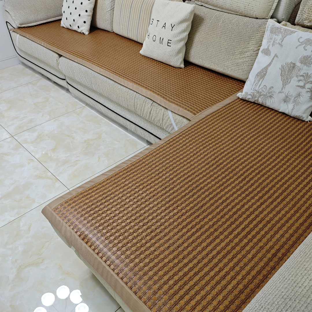 凉席沙发垫夏季绑带防滑家用双面藤席子中式沙沙发直座垫四季通用