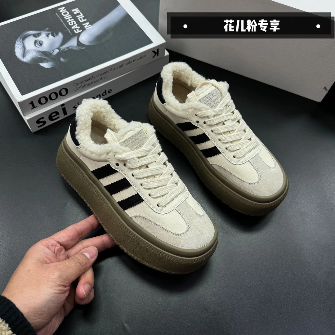潮流低帮运动时尚百搭厚底加绒保暖韩版冬季单鞋2663米黑色