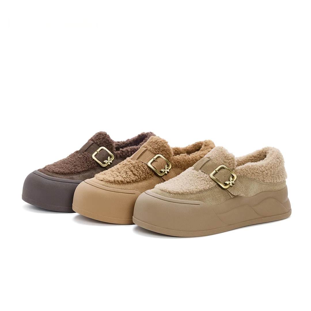 厚底乐福鞋女2025冬季新款加绒保暖时尚毛毛鞋一脚蹬雪地靴