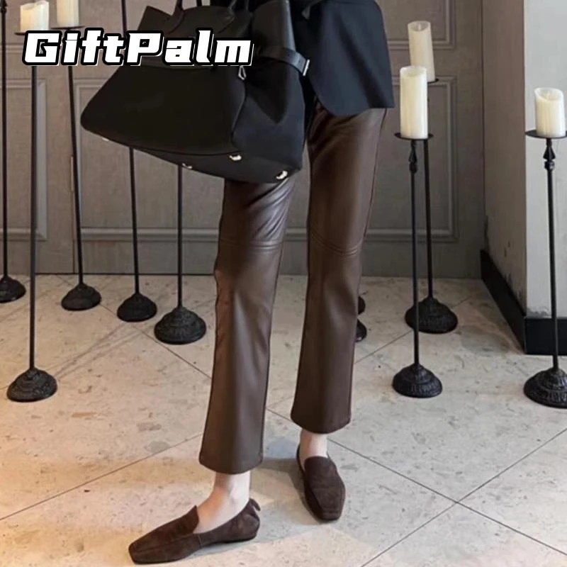 GiftPalm高贵裤秋冬皮裤休闲高腰裤子修容笔磨毛烟管裤显瘦九分裤