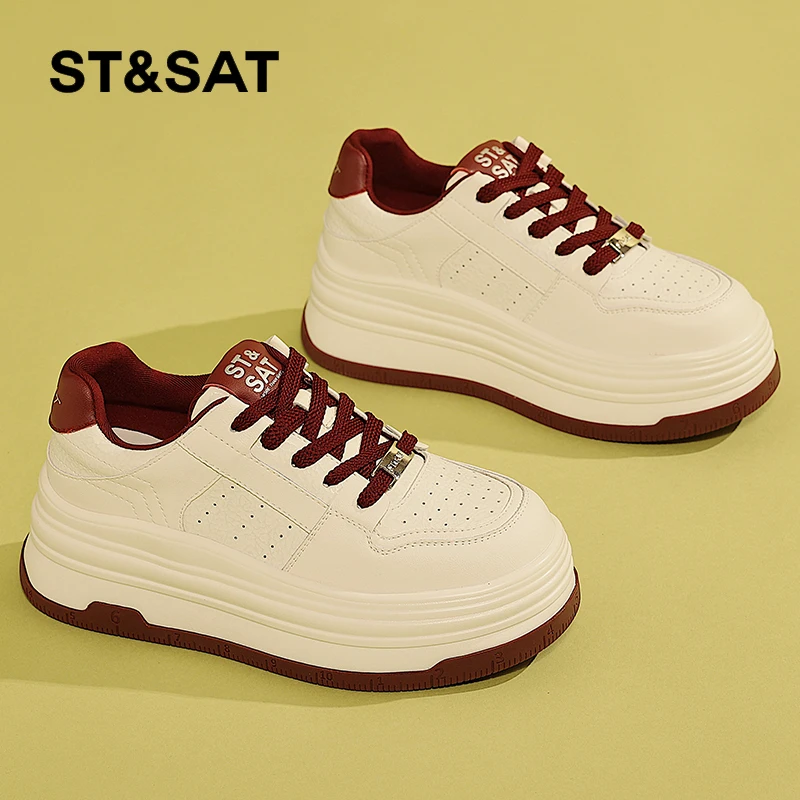 星期六复古真皮小白鞋女2025新款舒适软底百搭休闲鞋平底运动板鞋
