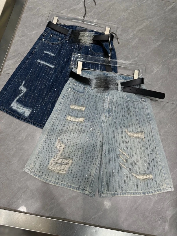 设计师复古港风烫钻宽松薄款短裤高腰裤子少女风休闲