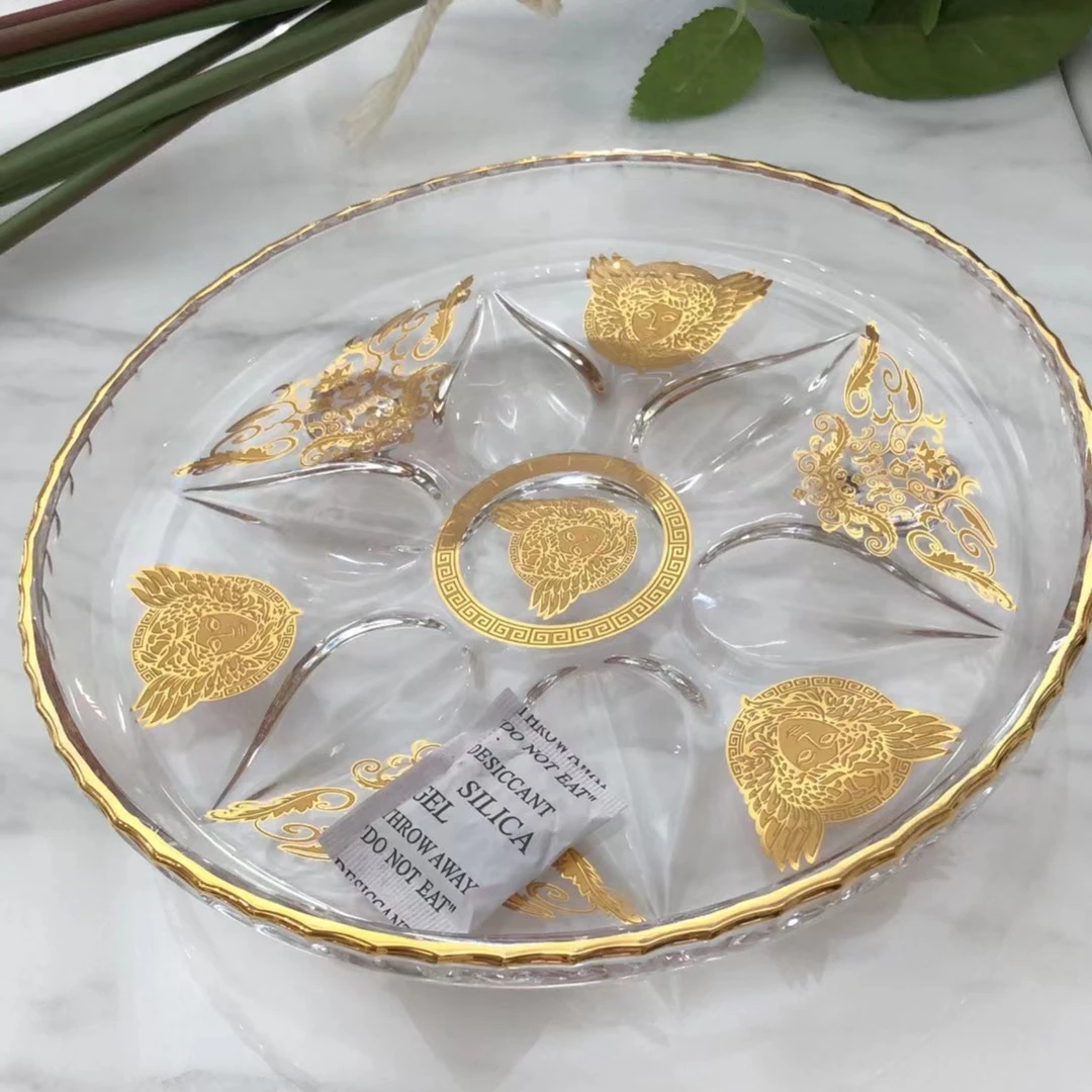 【奇居腾飞】 金美杜莎水滴花平盘果盘 桌面收纳盘#71-511402