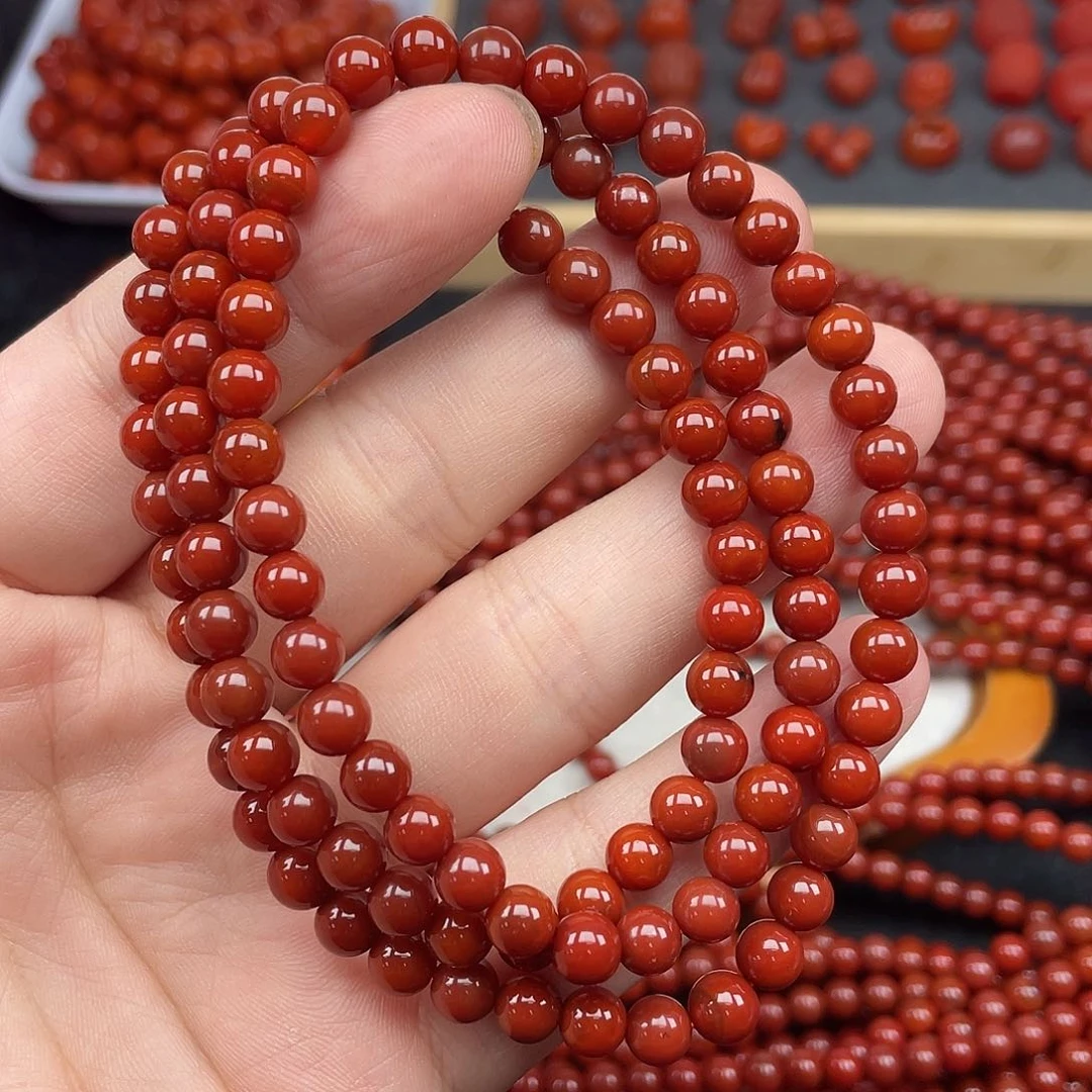 南红玛瑙13号瓦西牛血红卡6长链未镶嵌