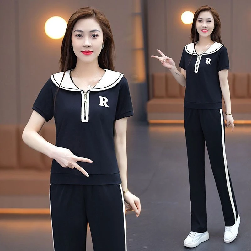 200斤胖mm休闲套装女士大码宽松显瘦遮肉遮肚小个子运动服两件套