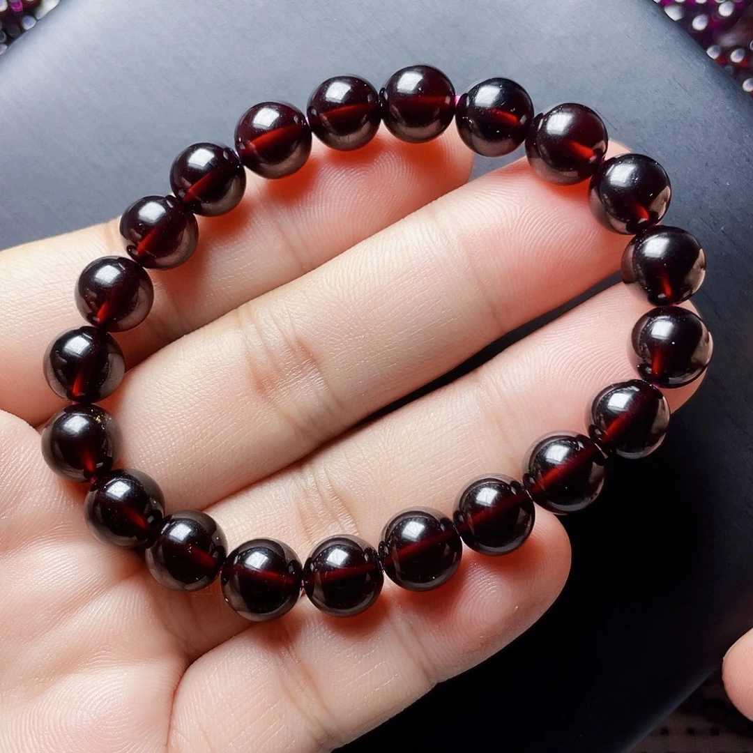 石榴石手链未镶嵌荷*木9.0MM毕业级酒红单圈天花板