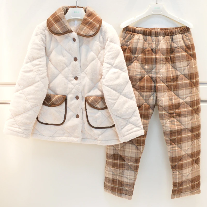 彩色品牌睡衣女士冬季夹棉家居服21650