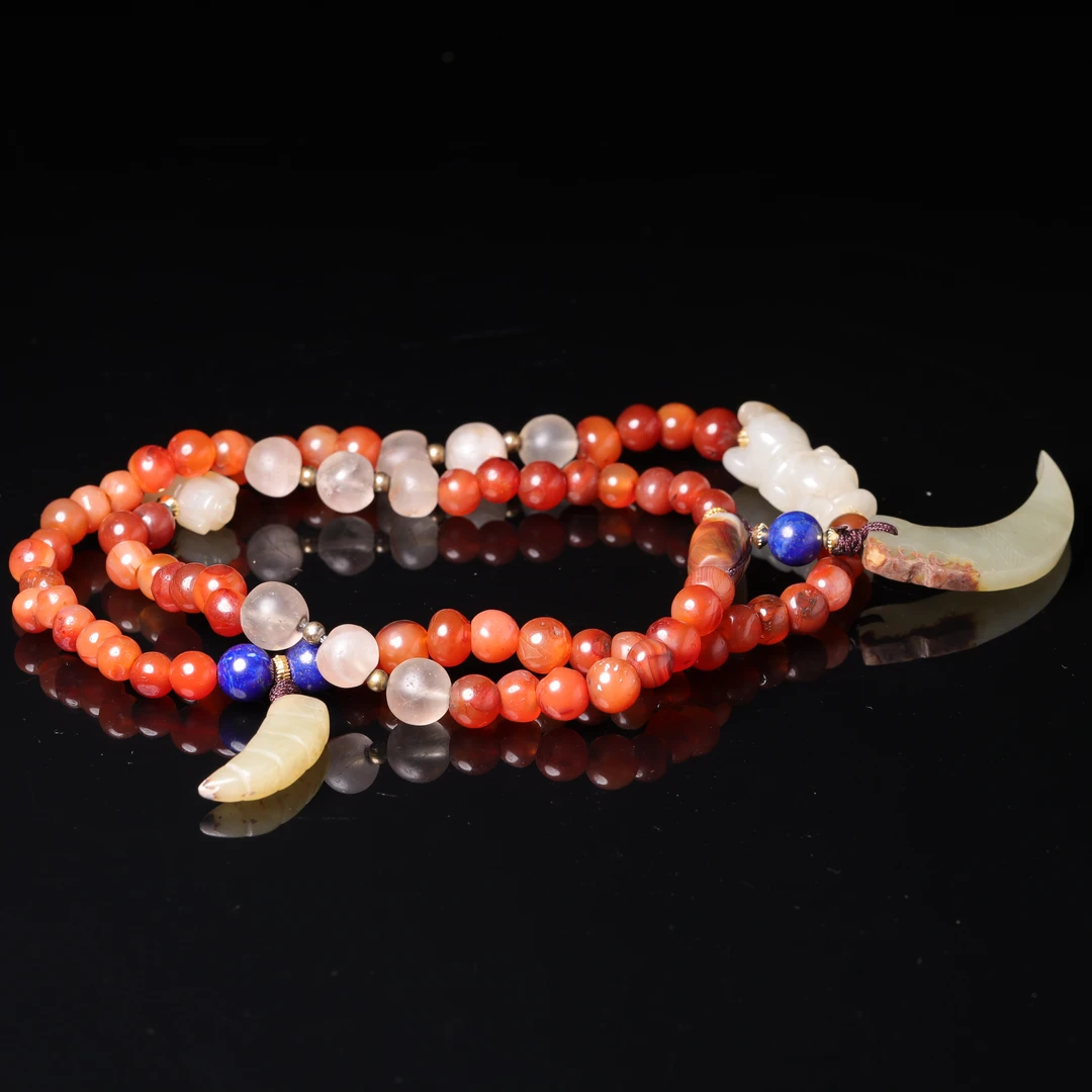 明代天然玛瑙和田玉项链