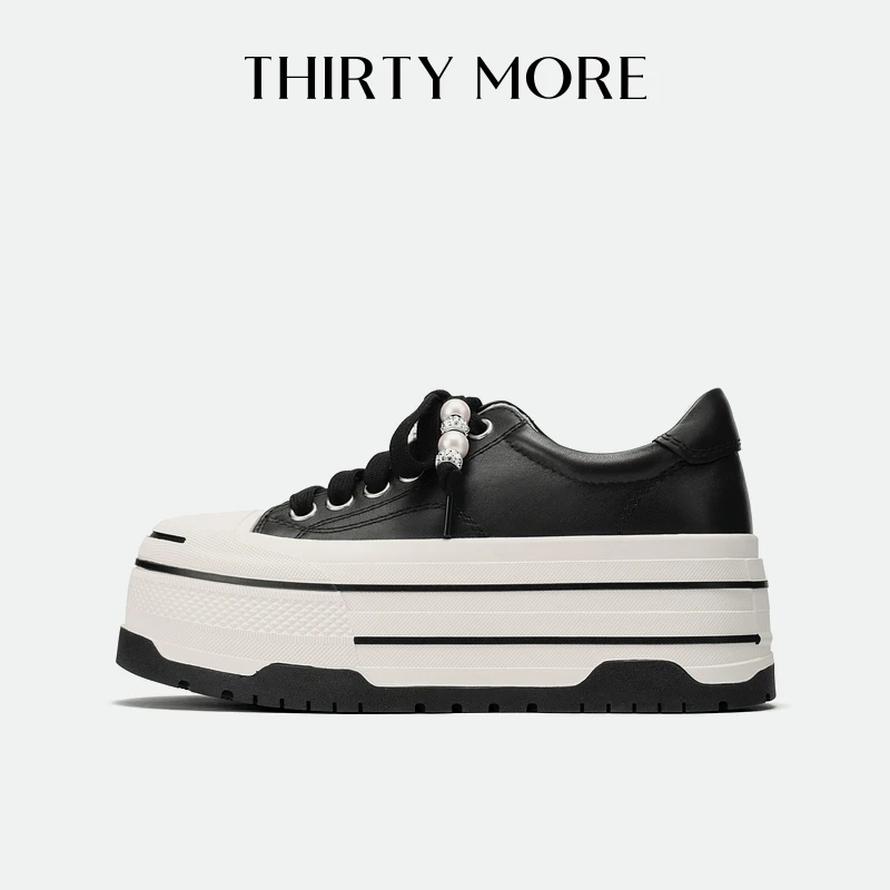 【摩登街头】ThirtyMore复古板鞋女春季新款增高厚底小白鞋