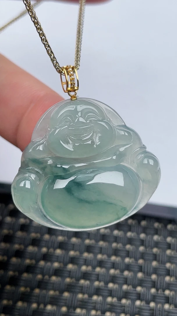 缅甸天然翡翠A货冰飘花佛公吊坠尺寸28.3-32-5.7