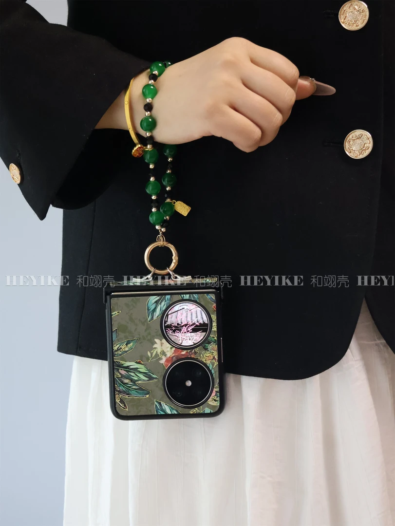 秋季墨绿印花适用华为purax手机折叠荣耀magicvflip2手提pocket2