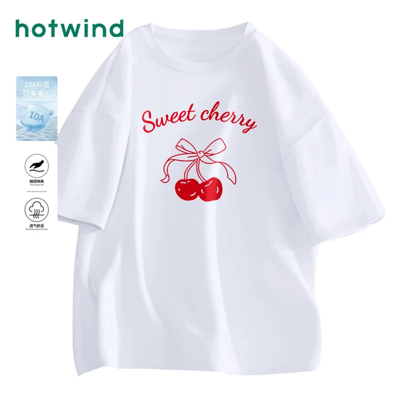 Hotwind/热风短袖t恤纯棉半袖女生2025新款爆款夏宽松韩系温柔风