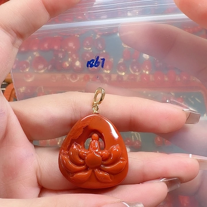 南红玛瑙银S925镶嵌吊坠