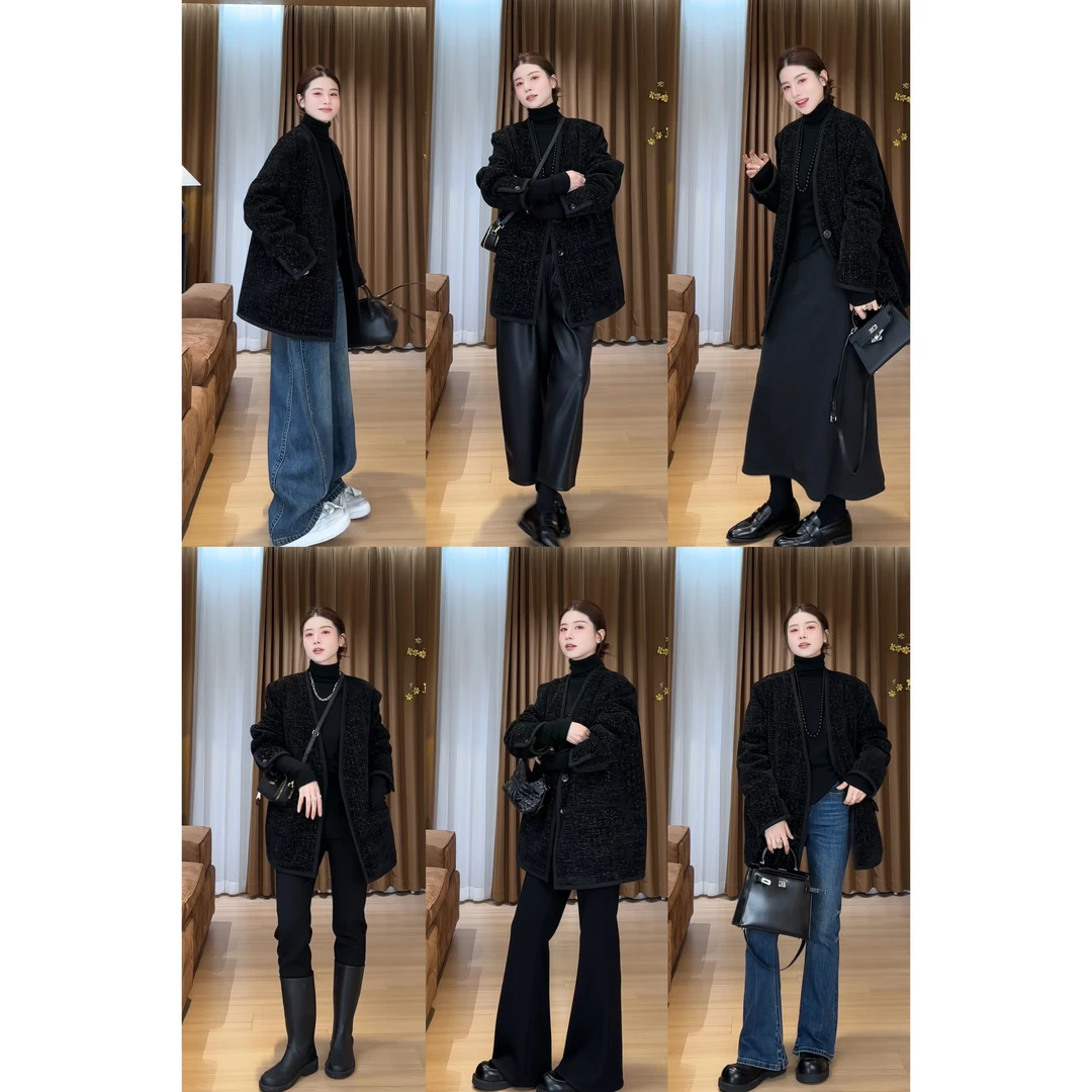 2025春款过年战袍必入亮丝线V领西装羽绒服 2412B6067