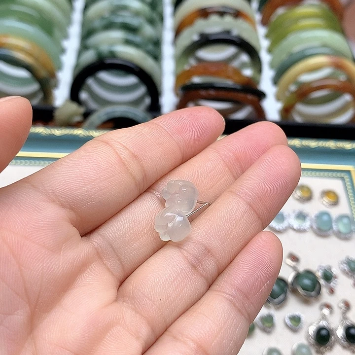 蛇纹石玉耳环银S925镶嵌嬴*里