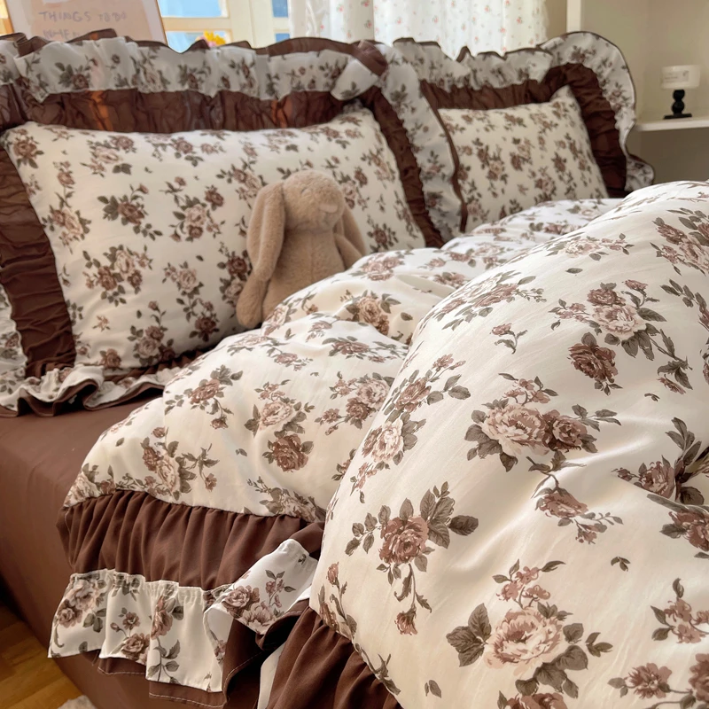 韩式四件套2026新款水洗棉花边被套床单宿舍床上三件套非全棉纯棉