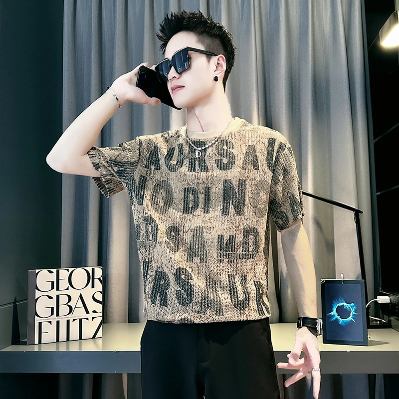 男士短袖t恤夏季新款网红洋气炸街男装英伦痞帅字母印花圆领半袖
