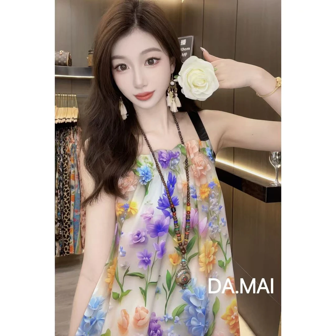 DA.MAI-8834#2025夏季女款轻奢宽松长裙缎料无袖气质时尚连衣裙