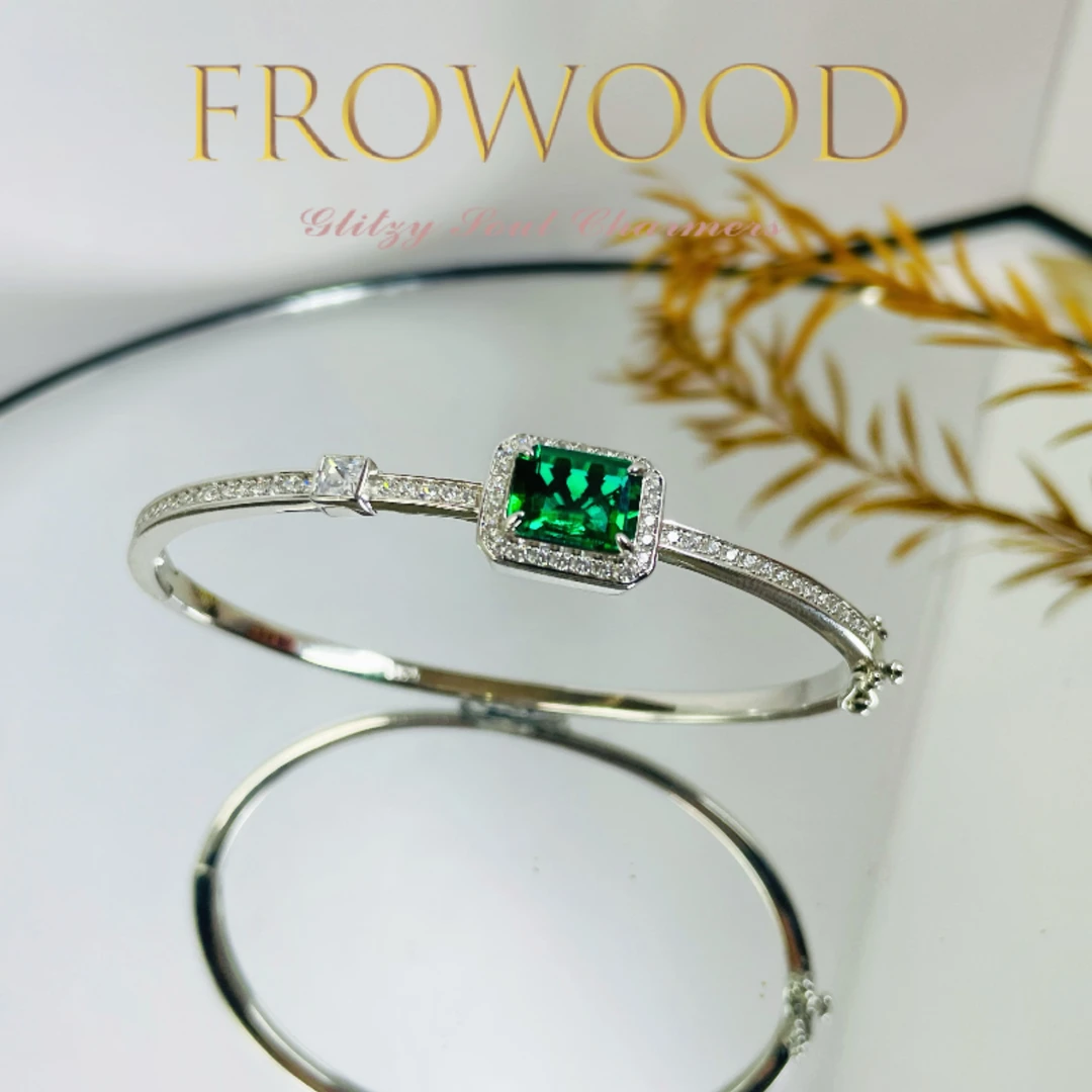 培育祖母绿925银3克拉日常方形通用手镯简约设计#6012#6013