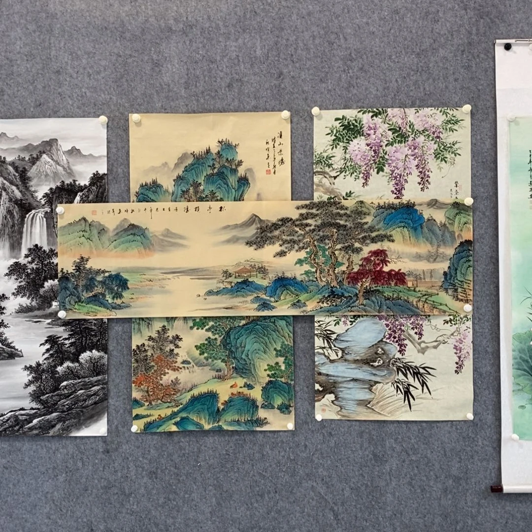 方***宾国画六尺对开仿古山水