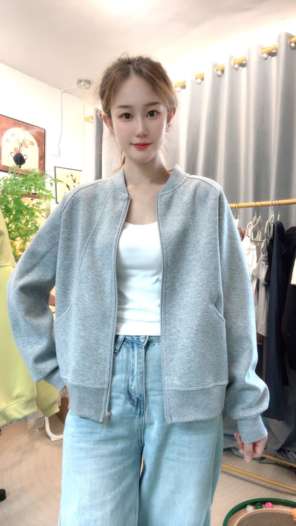 2025新款秋冬爆款棒球服卫衣外套女小个子短款拉链纯色韩版休闲风