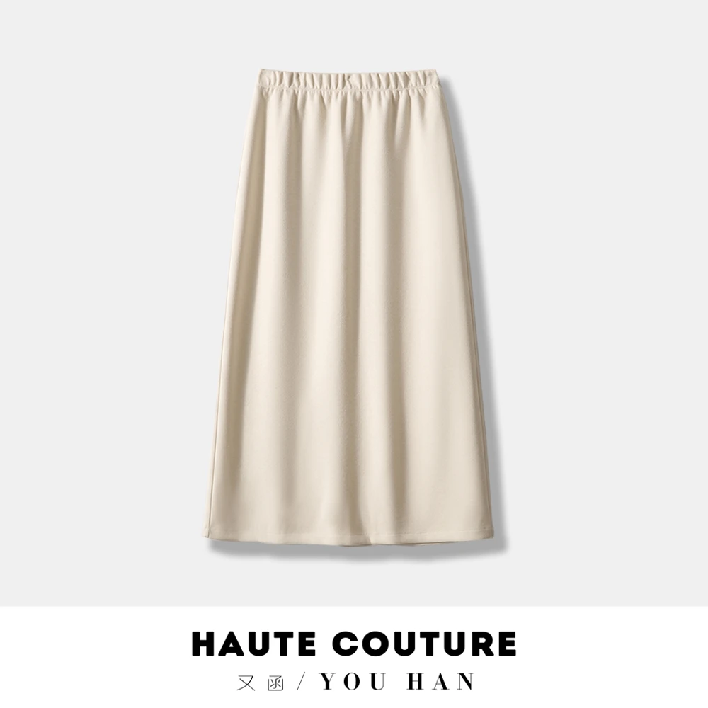 【秋冬清仓】秋冬复古醋酸绵羊毛半身裙毛呢松紧腰后开叉A版显瘦