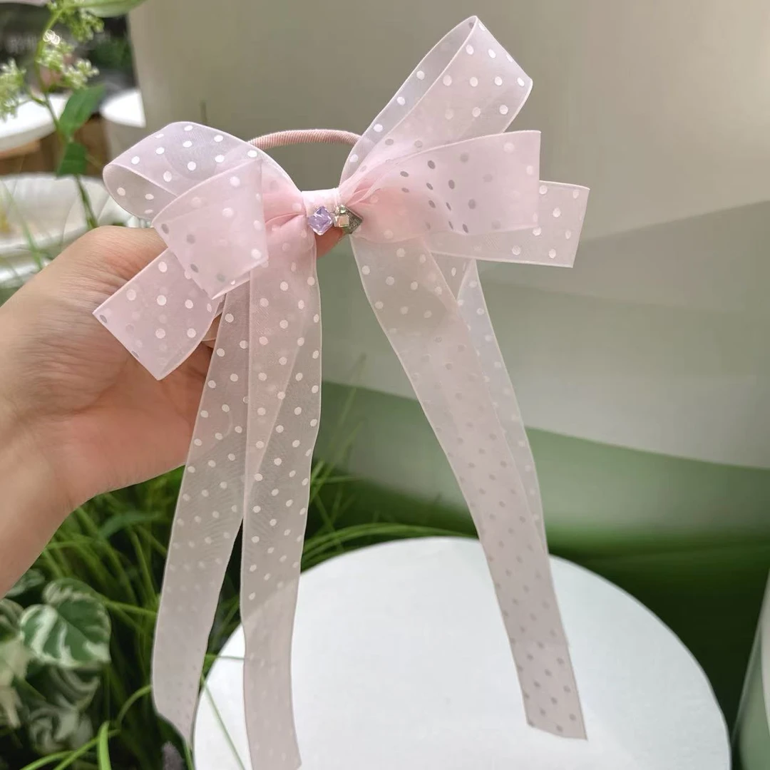 FUXI/福熙原创设计手工粉色大蝴蝶结长飘头绳发圈1127