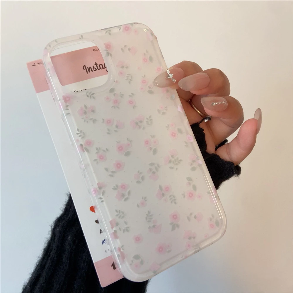 清新手机壳ins粉花iPhone14手机壳13适用15pro max支架16彩绘