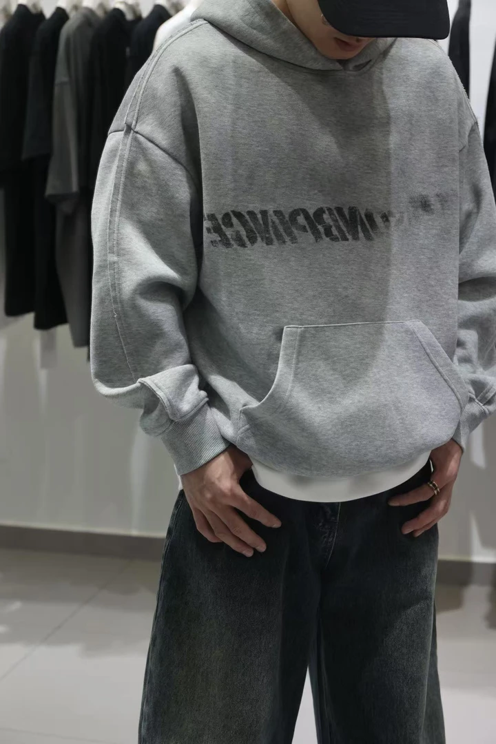 潮牌宽松黑灰双色百棉连帽卫衣