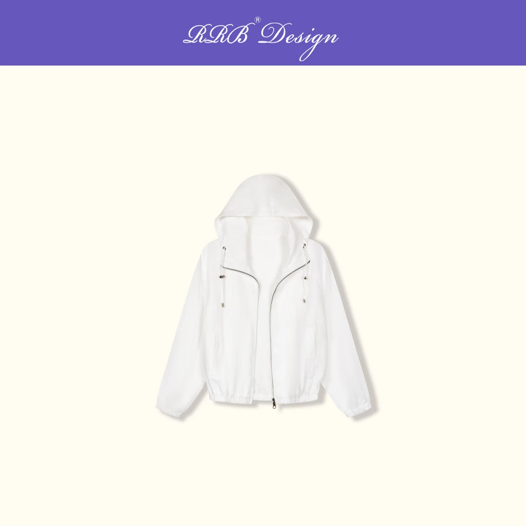 RRB Design「轻盈实穿」时髦百搭抽绳连帽100%亚麻长袖拉链外套