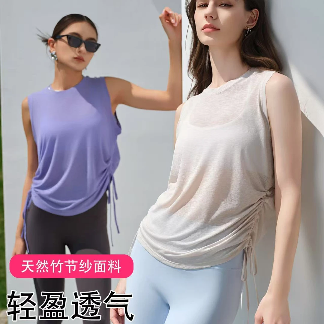 2025夏季运动短袖宽松瑜伽罩衫薄款跑步速干透气训练健身背心女