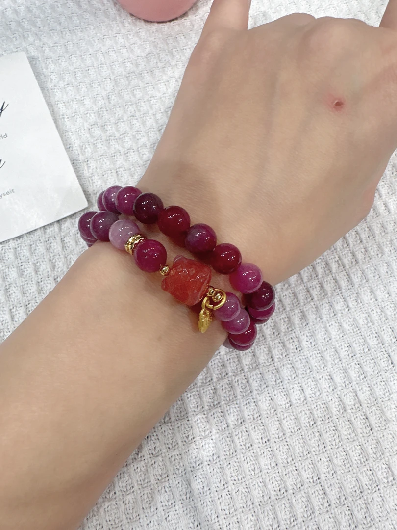 西瓜碧玺醒狮双圈手链（卡 8）