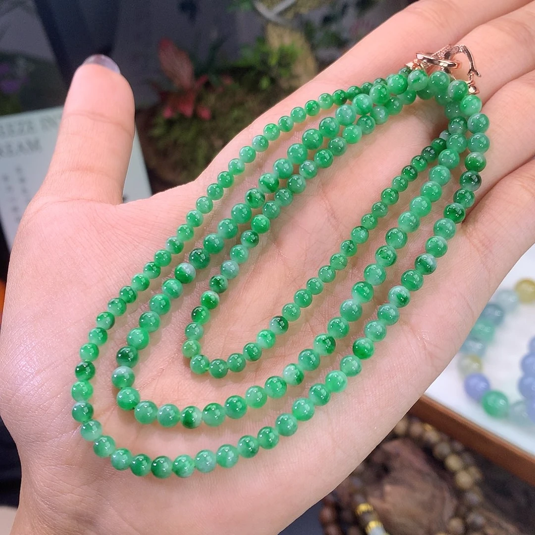 翡翠未镶嵌手链25号 阳绿小米珠项链